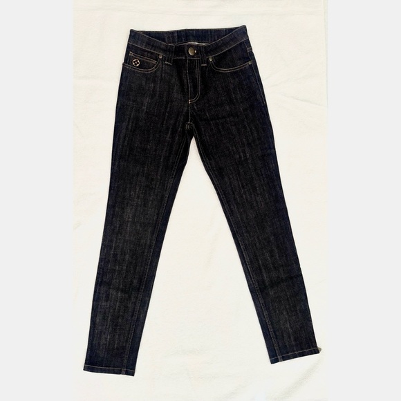 Louis Vuitton LV Dark Indigo Jeans Flower Pocket Zip Ankle Size 34